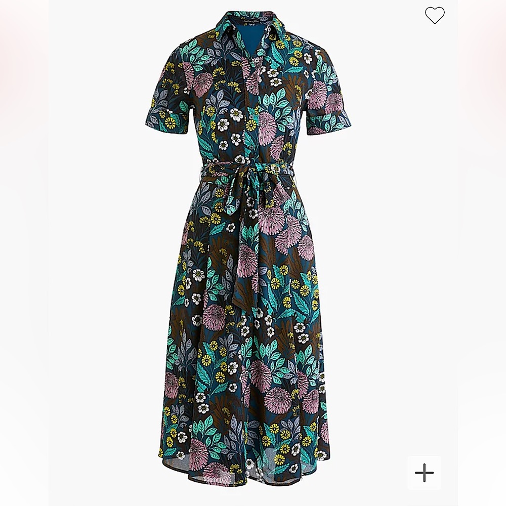 J. Crew X Abigail Borg Shirt Dress Tie Waist Buttons Size 2 Floral Blue Green